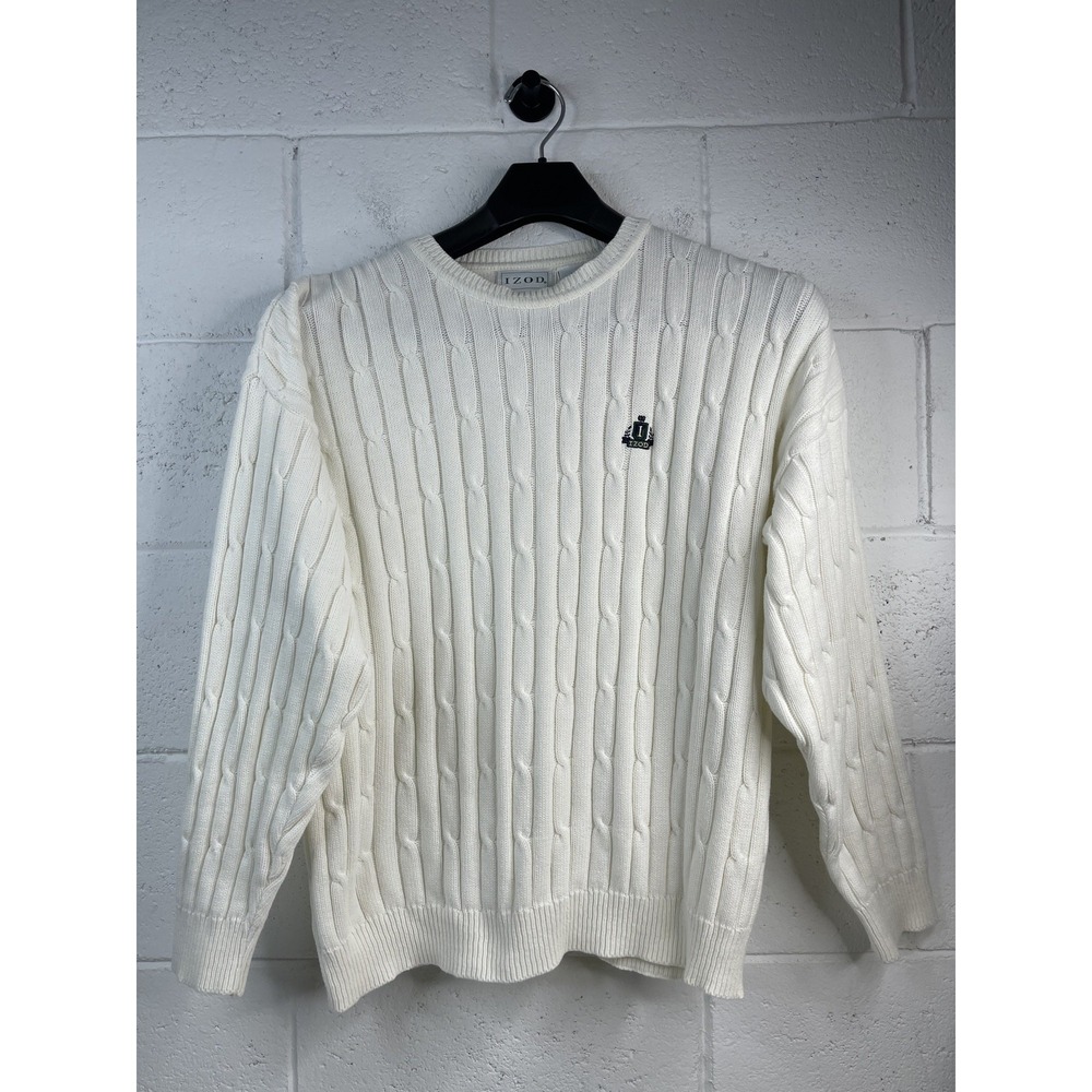 Izod Cableknit Cotton Vintage Sweater Mens L Golf Tennis 90s Vintage EUC